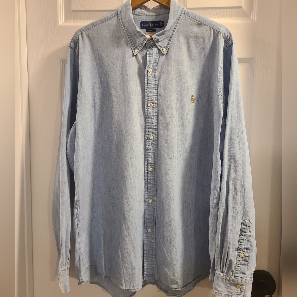 Mens Polo Ralph Lauren Classic Fit Chambray L/S Button-Down Shirt XXL Blue